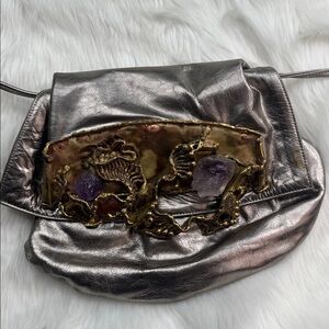 Carvalhu’s Copa Collection Amethyst Brass Leather Shoulder Bag metallic silver